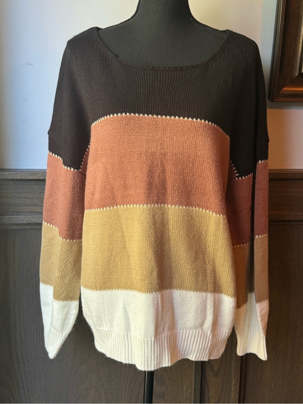 Dokotoo Relaxed Crewneck Colorblock Stripe Sweater XL